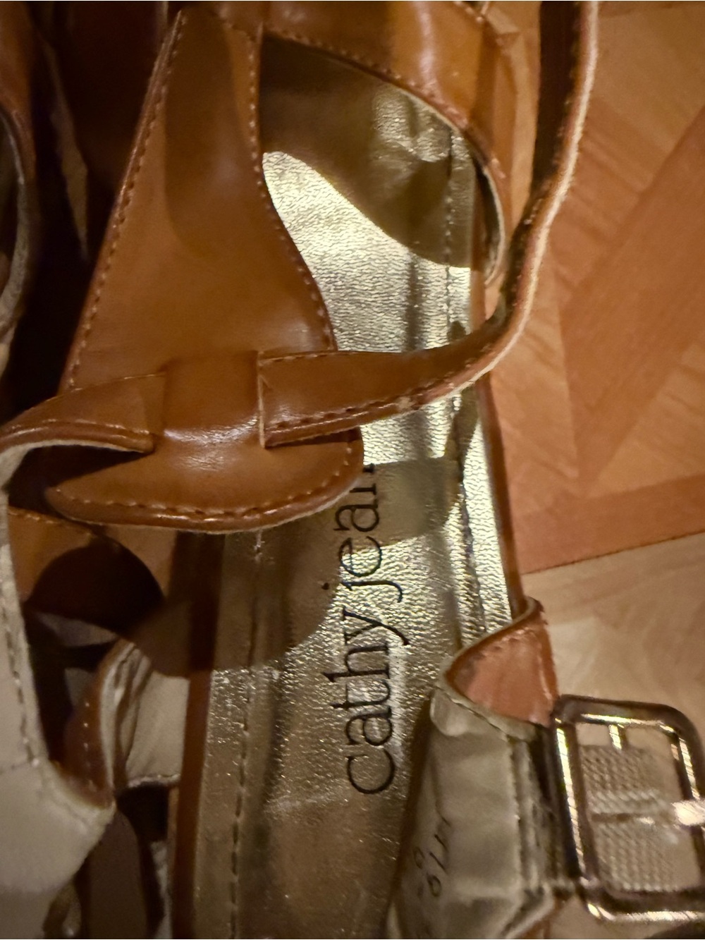 Cathy Jean Tan Brown Leather Strappy Sandals - Picture 4 of 7